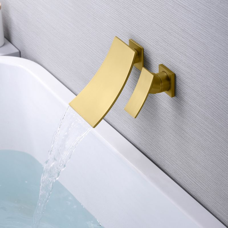 SUMERAIN Bathroom Waterfall Wall Mount Tub Faucet Set Bathtub Filler Single Handle, Brushed Gold, 4 of 9