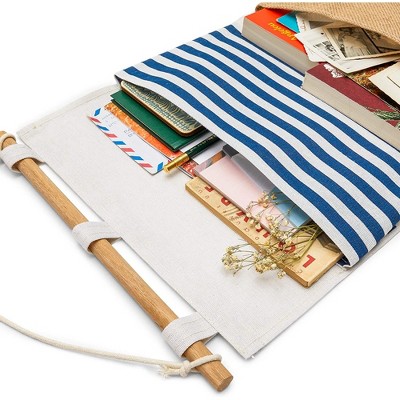 Blue and Beige Cotton Hanging Organizer with Wooden Rod, 2-Pack