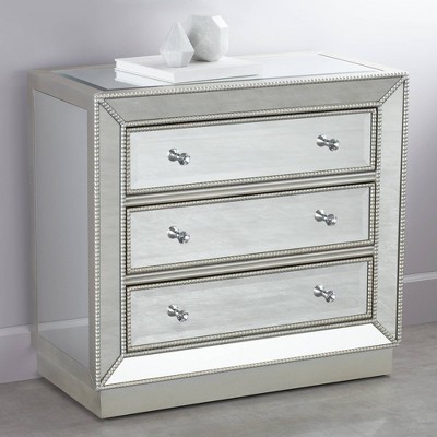 Silver Mirrored 3-Drawer Accent Chest with Faceted Glass Knobs