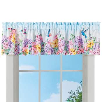 Collections Etc Hummingbird & Colorful Floral Wreath Print Window Valance 70" WIDE