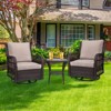 3-Piece Outdoor Wicker Patio Set, 360° Swivel Rocker Chairs with Cushions & Tempered Glass Side Table, Elegant Bistro Set for Backyard & Patio - 2 of 4