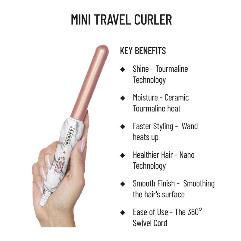 Purify Mini Travel Curler Salon Style - Ceramic Mini Hair Curler, 1 of 6