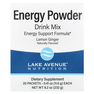 Lake Avenue Nutrition Energy Powder Drink Mix with Potassium, Sodium, Caffeine, and Vitamin C, Lemon Ginger, 20 Packets, 0.41 oz (11.6 g) Each - 1 of 4