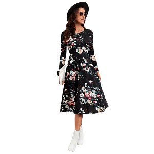 Coolmee Women Casual Maxi Dresses Long Sleeve Empire Waist A Line Crewneck  Floral Long Loose Dress XL Black : Target