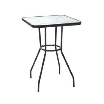 Four Seasons Courtyard Sunny Isles 27 Inch Outdoor Patio Bistro Dining Table Backyard Squared Furniture with Tempered Glass Tabletop, Black