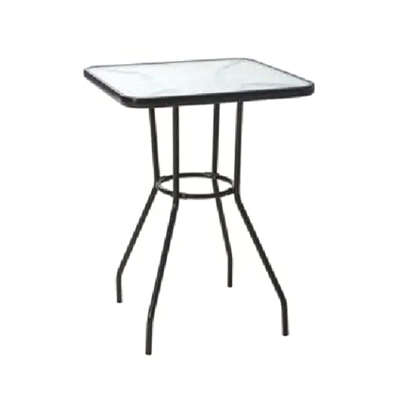 Four Seasons Courtyard Sunny Isles 27 Inch Outdoor Patio Bistro Dining Table Backyard Squared Furniture with Tempered Glass Tabletop, Black, 1 of 7