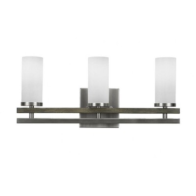 Toltec Lighting Belmont 3 - Light Vanity in  Graphite/Distressed Wood with 2.5" White Muslin Shade