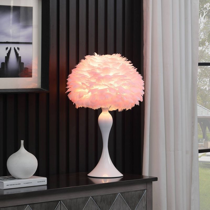 18.25&#34; Soft Pink Feather Aquina Crisp Contour Glam Table Lamp White - Ore International, 4 of 5