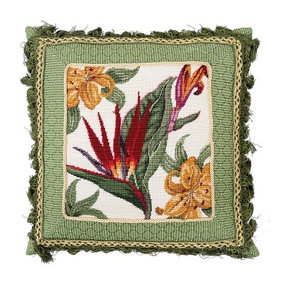 C&F Home 16" x 16" Tropical Floral Needlepoint Pillow