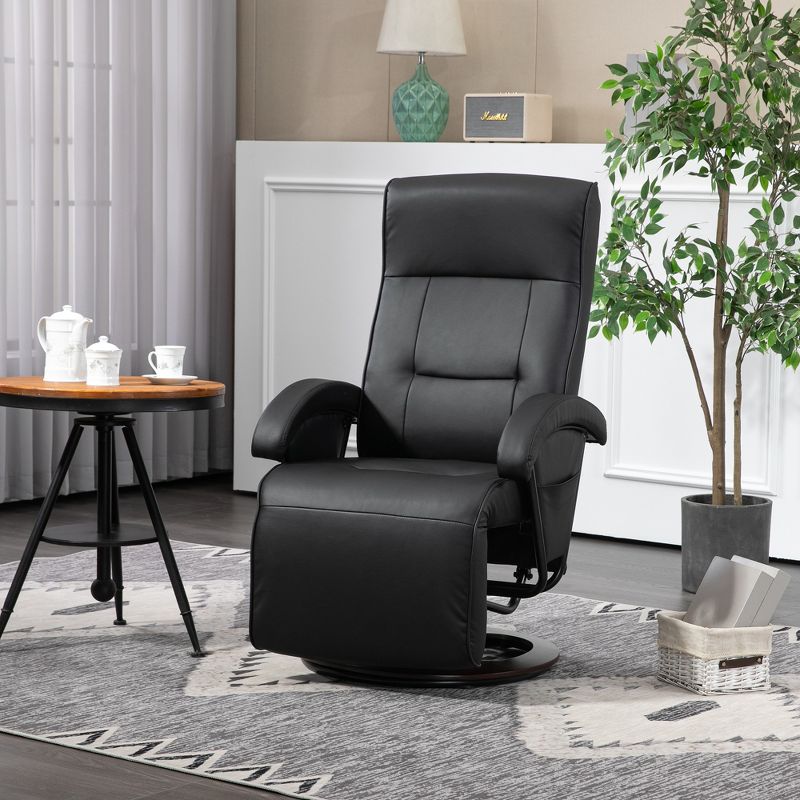HOMCOM Recliner Chair with Footrest, PU Leather Swivel High Back Armchair, 135° Adjustable Backrest Thick Foam Padding, 2 of 7