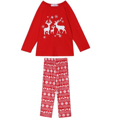 cheibear Kid's Christmas Long Sleeves Tee and Deer Pants Matching Family Pajama Sets