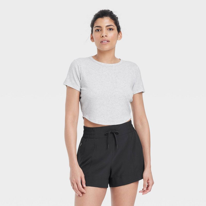 Women's Modal Rib Cropped Short Sleeve Shirt - All In Motion™, 1 of 8