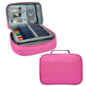 Wrapables Large Capacity 72 Slot Pencil Case for Colored Pencils, Stationery Pouch, Pink - 1 of 4