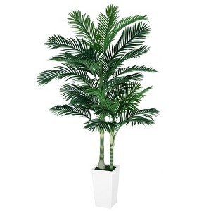 7FT Artificial Golden Cane Palm Tree with White Planter, Indoor Faux Plant - 1 of 4