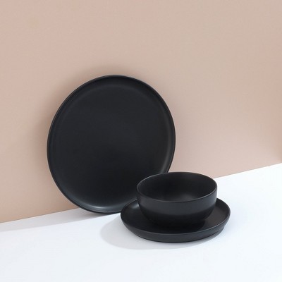 Matte Black Ceramic 18-Piece Dinnerware Set for 6