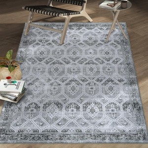 Washable Vintage Geometric Rug,Low-Pile Non-Slip Soft Carpet for Living Room, Bedroom, Dining Room & Office - 1 of 4