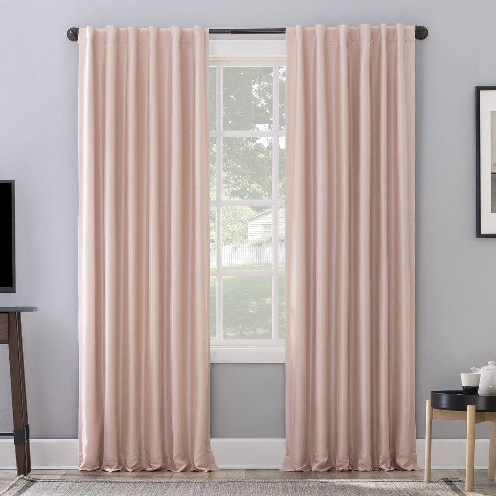 50"x84" Sun Zero Blackout Evelina Faux Dupioni Silk Curtain Panel Blush Pink: Modern Back Tab Panel