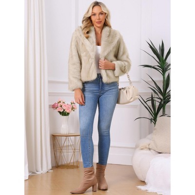 Женские куртки INSPIRE CHIC Women's Long Sleeve Lapel Open Front Fluffy Shaggy Faux Fur Winter Warm Furry Coat Small Beige — фото 4