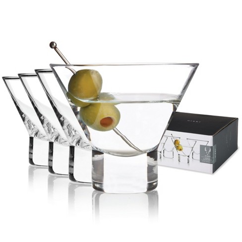 Viski Crystal Martini Glasses, Heavy Base, Stemless Cocktail