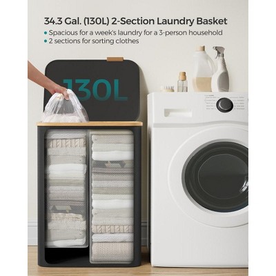 Ink Black Collapsible Bamboo Laundry Hamper with Lid