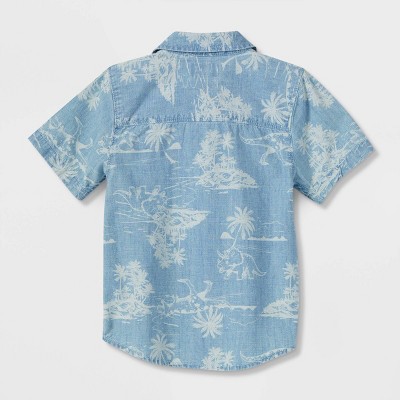 MSRP $12.99 Cat & Jack Light Cream Palm Tree Button Front Hawaiian Shirt 