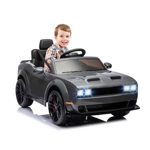 Licensed Dodge Challenger 12V Kids Ride-On Car, Electric Vehicle with Remote Control, LED Headlights, Battery Display - 1 of 4