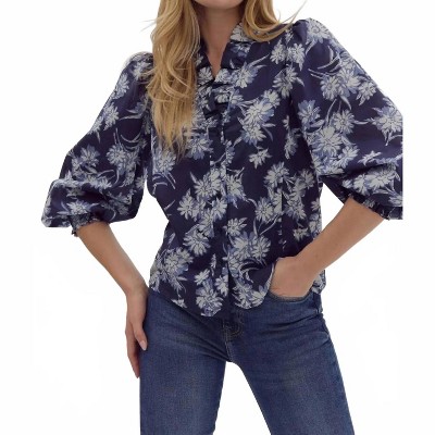 Women's Ruffle Neck Floral Top - entro
