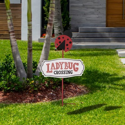 Charming Red and Black Metal Ladybug Garden Stake