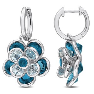 EVERLY JEWELRY | Sterling Silver 8 1/4 CT TGW Blue Topaz - London Blue Topaz - Sky Hoop Earrings - 1 of 4