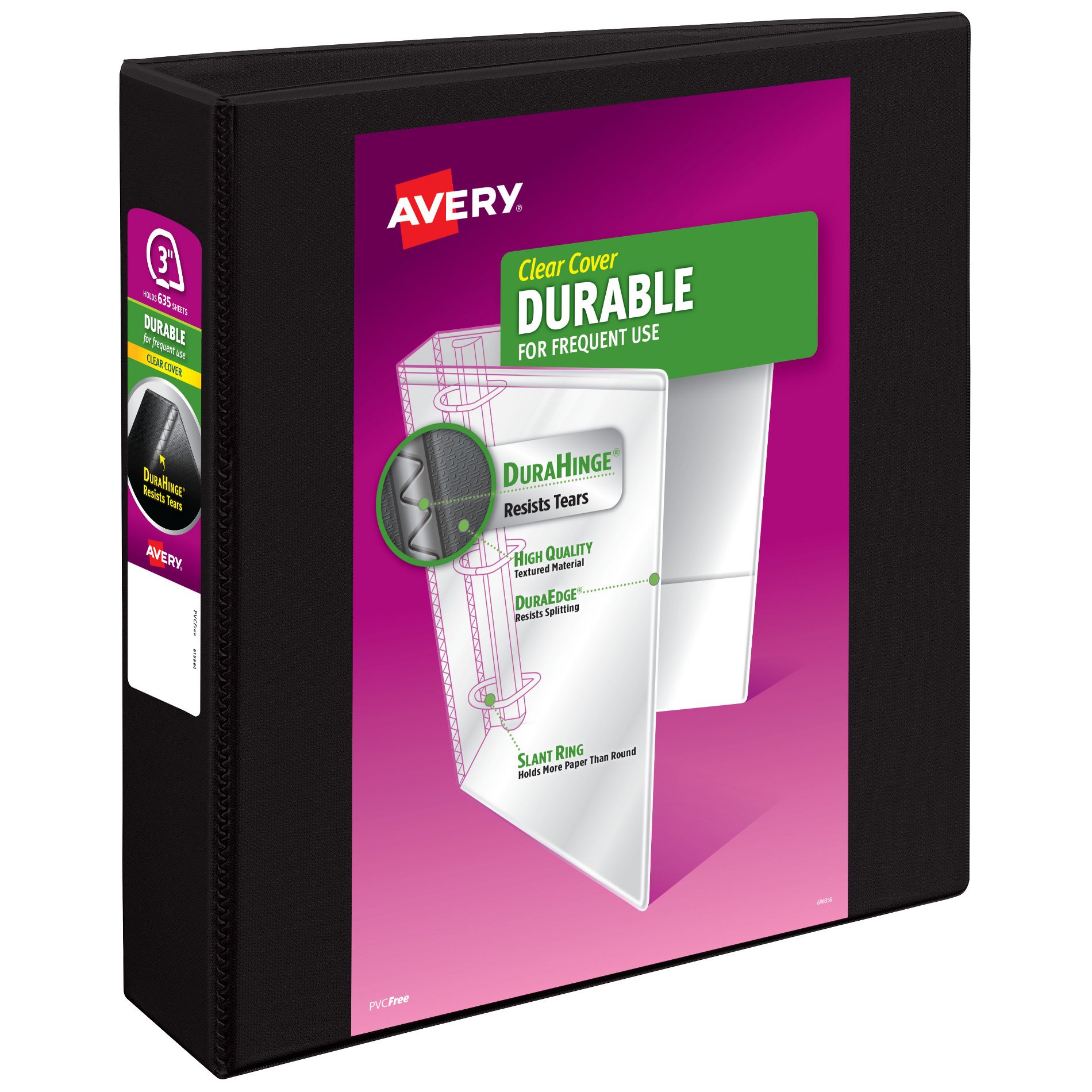 Avery Durable View 3 Ring Binder, 3" Slant Rings, 1 Black Binder (17041)