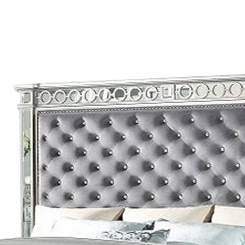 90&#34; Eastern King Bed Varian Bed Gray Velvet &#38; Mirrored - Acme Furniture, 5 of 7