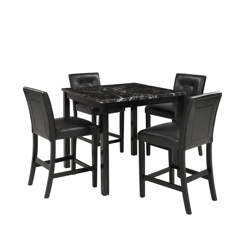 5-Piece Kitchen Table Set Faux Marble Top Counter Height Dining Table with 4 PU Leather-Upholstered Chairs Black-ModernLuxe, 1 of 8