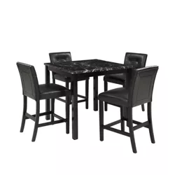 5-Piece Kitchen Table Set Faux Marble Top Counter Height Dining Table with 4 PU Leather-Upholstered Chairs Black-ModernLuxe
