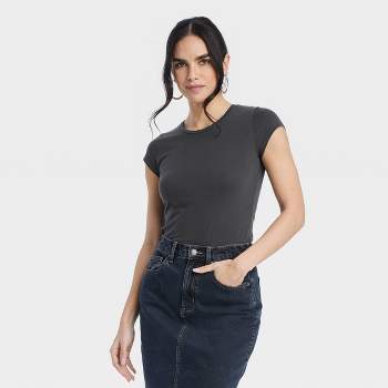 Women's Extended Shoulder T-shirt - A New Day™ Black Xl : Target