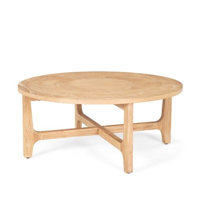 HomeRoots 39" Natural and White Solid Wood Round Distressed Coffee Table