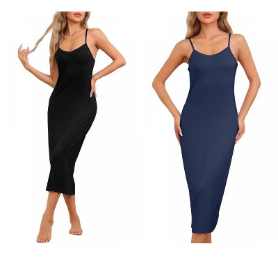 cheibear Women's Modal V Neck Adjustable Spaghetti Strap Chemise Sleep Dress
