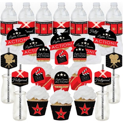 Red Carpet Hollywood - Movie Night Happy Birthday Party Supplies Kit -  Ready to Party Pack - 8 Guests