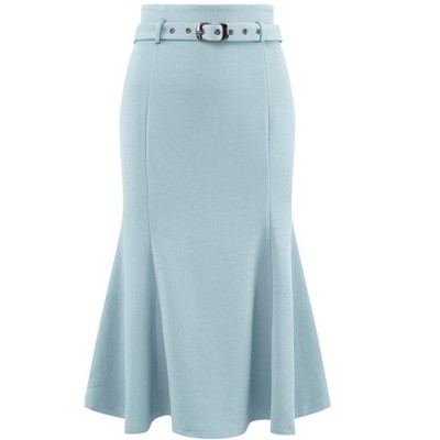 INSPIRE CHIC Women's High Waist Ruffle Hem Midi Length Mermaid Skirt