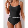 Eomenie Tankini Swimsuit for Women Tummy Control Ruched Two Piece Bathing Suits High Waisted Shell Stitch Swimwear - 3 of 3