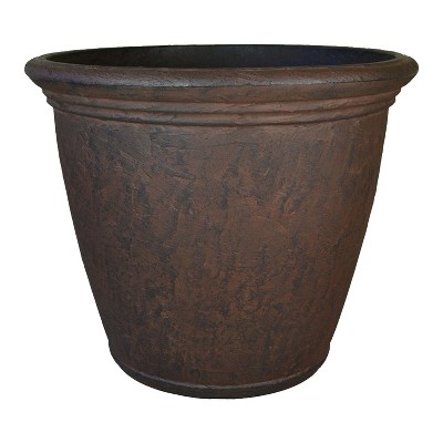 Sunnydaze Anjelica Polyresin Outdoor/Indoor Unbreakable Double-Walled UV-Resistant Flower Pot Planter - 16" Diameter - Rust