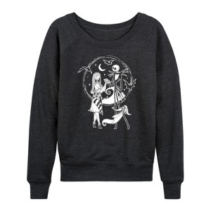 Women's - The Nightmare Before Christmas - Jack Skellington Sally and Zero Lightweight French Terry Wide Neck Long Sleeve Shirt - 1 of 4