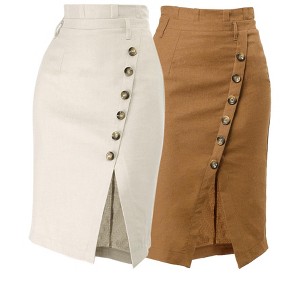 INSPIRE CHIC Women's Vintage Button Decor Belted Split Front Knee Length Pencil Skirt 2 Packs - 1 of 4