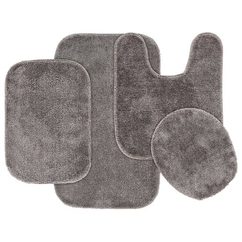 Garland Rug Traditional 3 Piece Nylon Washable Bathroom Rug Set Dark Gray