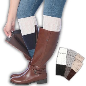 Tipi Toe Women's 3 Pairs Dual-Tone Delights Multicolors Patterned Knitted Leg Warmer Boot Topper Cuffs - 1 of 1