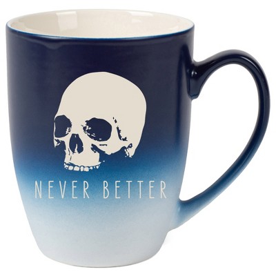 100 North Skull 10 Ounce Navy Blue and White Two Toned Ombre, Comfortably Fits Your Hands, Ceramic Tea Coffee Cup Mug, Never Better