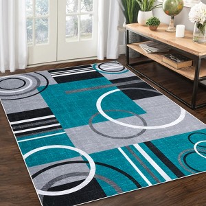 coucheta Machine Washable Area Rug, Modern Circle Stripes Non-Slip Non-Shedding Low Pile Carpet for Living Room, Bedroom, Dining Room, Office - 1 of 4