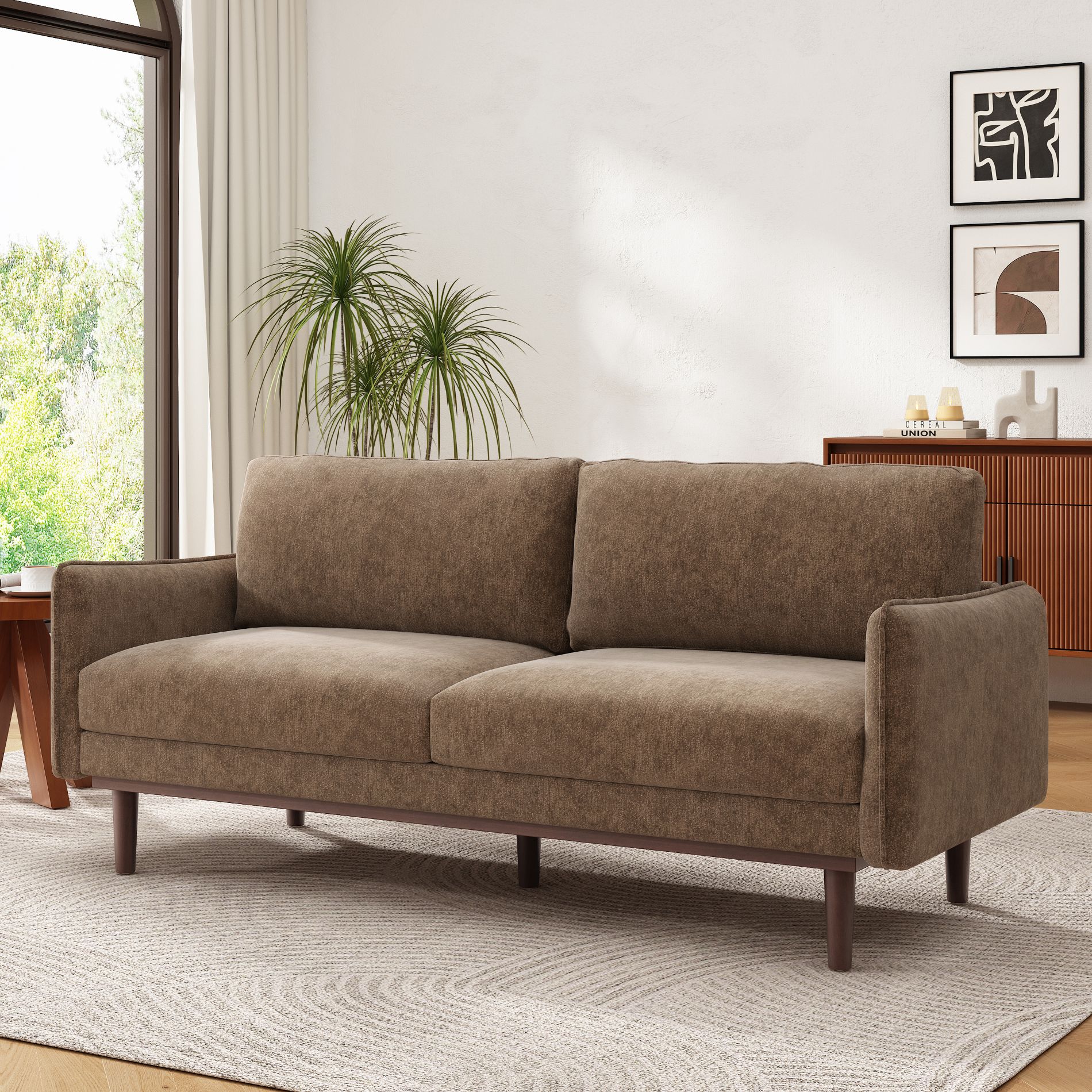 Modern Loveseat Sofa Chenille Fabric Sofa 2-Seater Sofa Couch, Brown - ModernLuxe