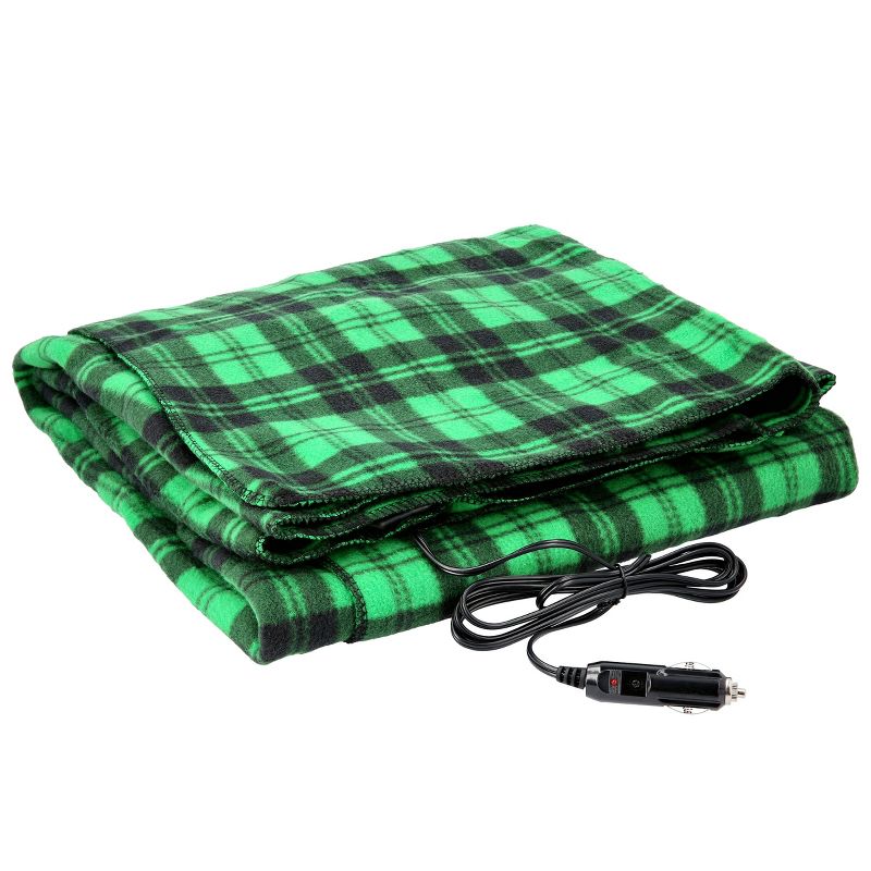 Fleming Supply Electric Fleece Heated Car Blanket - Cigarette Lighter Plug-In,12V, Green/Black, 1 of 6