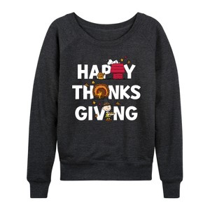 Women's - Peanuts - Happy Thanksgiving Icons Lightweight French Terry Wide Neck Long Sleeve Shirt - 1 of 4