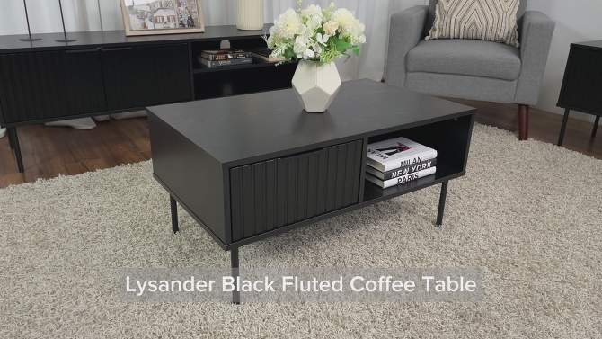 Lysander Fluted Coffee Table with Drawer Black - CorLiving, 2 of 6, play video